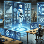 DALL·E 2025-04-21 16.36.16 - Futuristic illustration showing the transformation of IT sales through AI and automation. The scene features a high-tech sales office with digital int AI in IT sales
